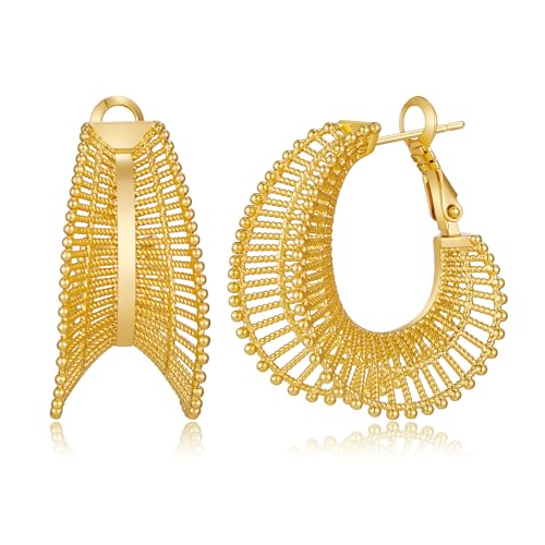 Boucles d'oreilles créoles épaisses femme plaqué or grandes créoles ajourées