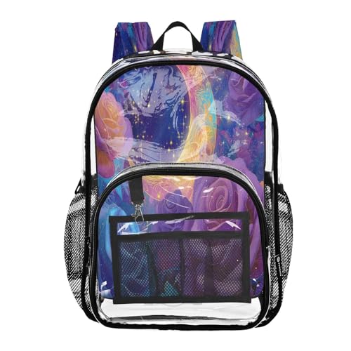 Vibrant Flowing Roses Clear Backpack - Stadium Approved Large 15.7-inch Waterproof Transparent Bag for Sports, Concerts, Work, Travel#480