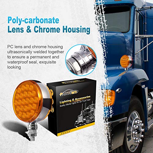 Partsam 2Pcs Round Double Face Amber 48Led Pedestal Fender Rear Turn Signal Parking Lights Post Mount, Dual-Face Led Marker Trailer Lights Replacement For Kenworth/Peterbilt/Freightliner Trucks #TOP1