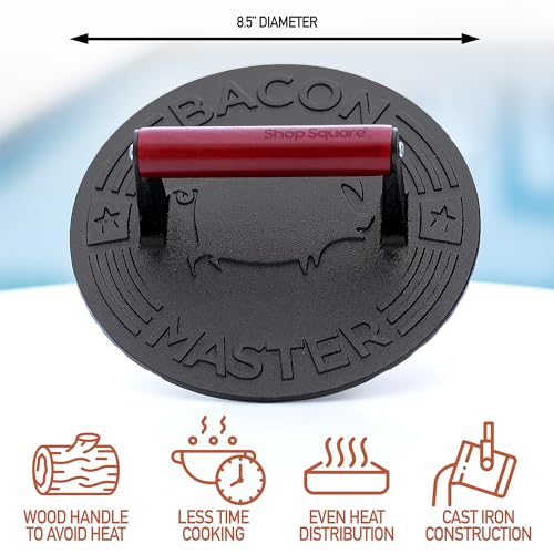 image for Shop Square Bacon Master Cast Iron Bacon Press - 8.5-Inch Round Cast I
