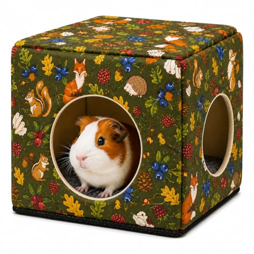 Oxiros Guinea Pig Hideout House with Removable Cushion, Washable Small Animal Cube Bed, Cozy Bunny Hideaway for Guinea Pigs, Chinchillas, Hedgehogs, Hamsters & Dwarf Rabbits