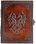 Handmade Leather Double Dragon Journal/Writing Notebook Diary/Bound Daily Notepad for Men & Women Unlined Paper Medium, Writing pad Gift for Artist, Sketch (7 x 5, Brown)