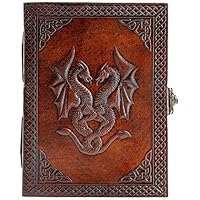 Diario de doble dragón, hecho a mano, de piel, cuaderno de