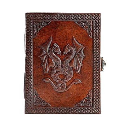 Diario de doble dragón, hecho a mano, de piel, cuaderno de escritura, diario encuadernado, bloc de notas diarias para hombres y mujeres, papel sin forro, tamaño mediano (7 x 5, Brown) | Ya disponible en tu tienda friki favorita! En mundofriki.es!