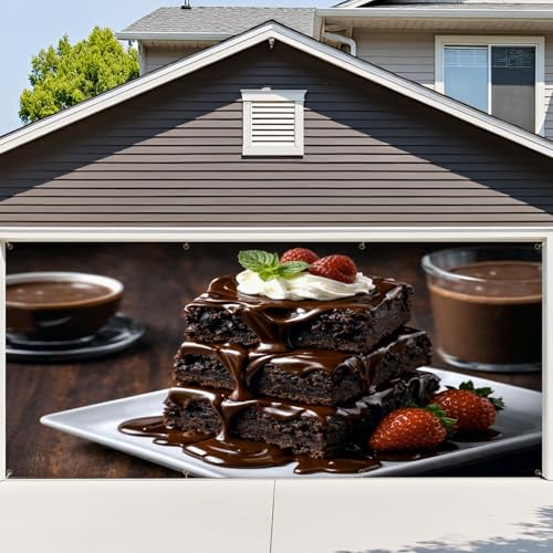 VETEB 6x13ft Garage Door Cover Delicious Chocolate Brownies Fresh Berries