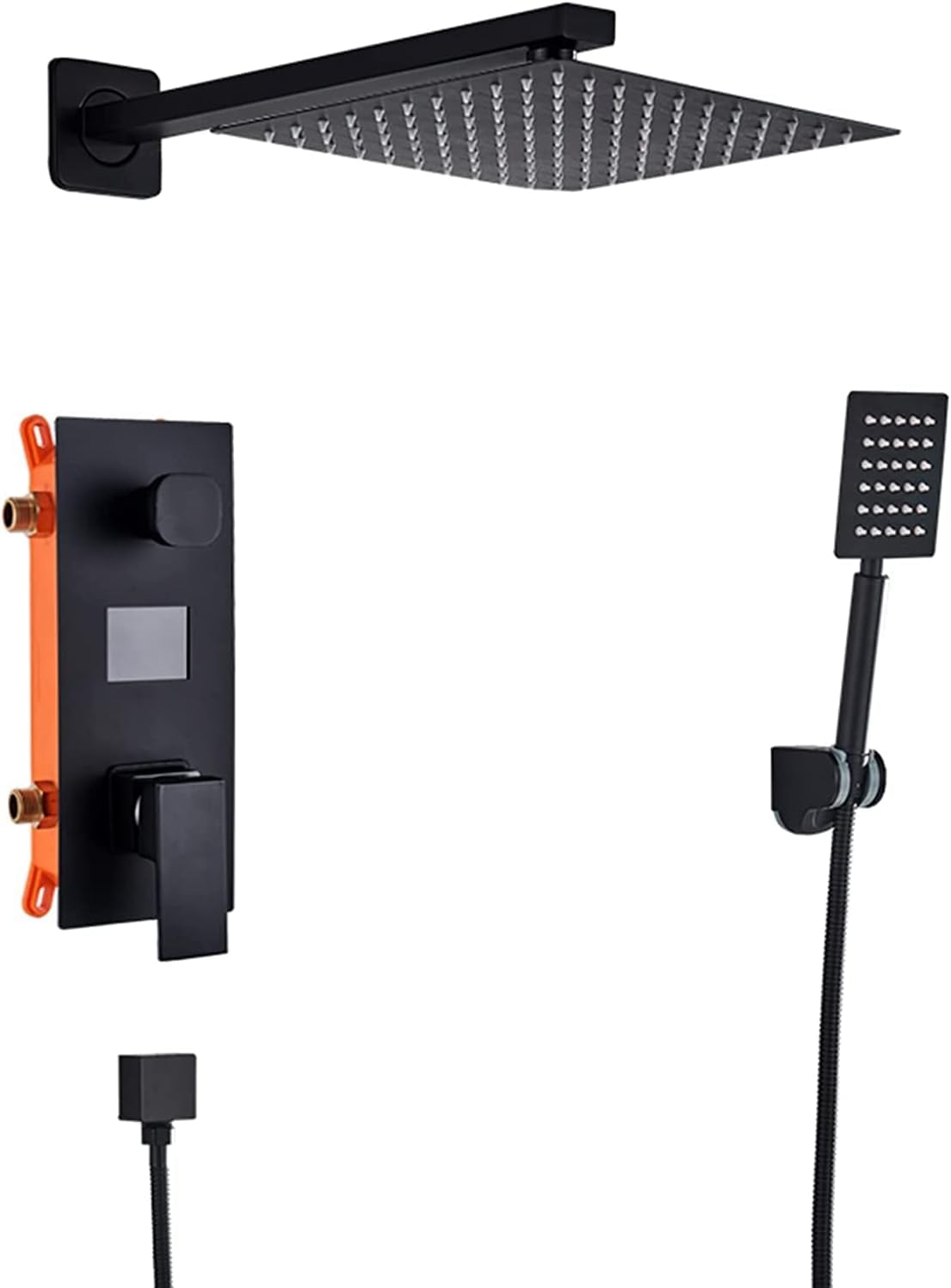 OZBMA Shower set Digital Display Concealed Faucet Set Matt Black Combo with Hand and Waterfall Rainfall Head,A-12 Inch (A 10 Inch)