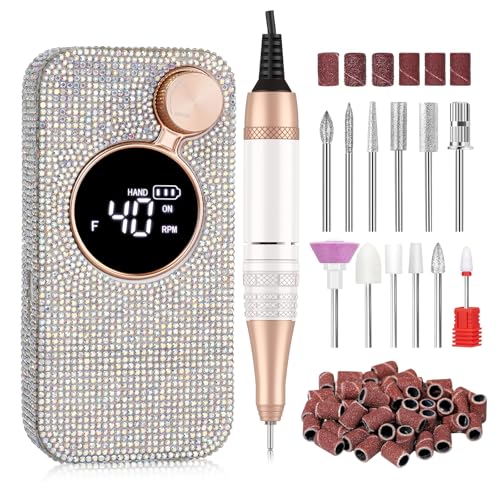 CHRISTINE SHELLY Electric Nail Drill,40000RPM Cordless Nail File Rechargeable with 12 Drill Bits for Acrylic Nails Gel Polishing,E File Nail Kit Machine for Manicure Salon Home AB Diamond
