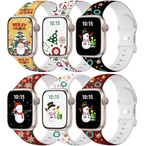 Maledan Christmas Band Compatible with Apple Watch Bands for Women Men 44mm 45mm 46mm 42mm 49mm, Breathable Silicone Fancy Holiday Festival Bracelet Bands for iWatch Series 10 9 8 7 6 5 4 3 SE Ultra