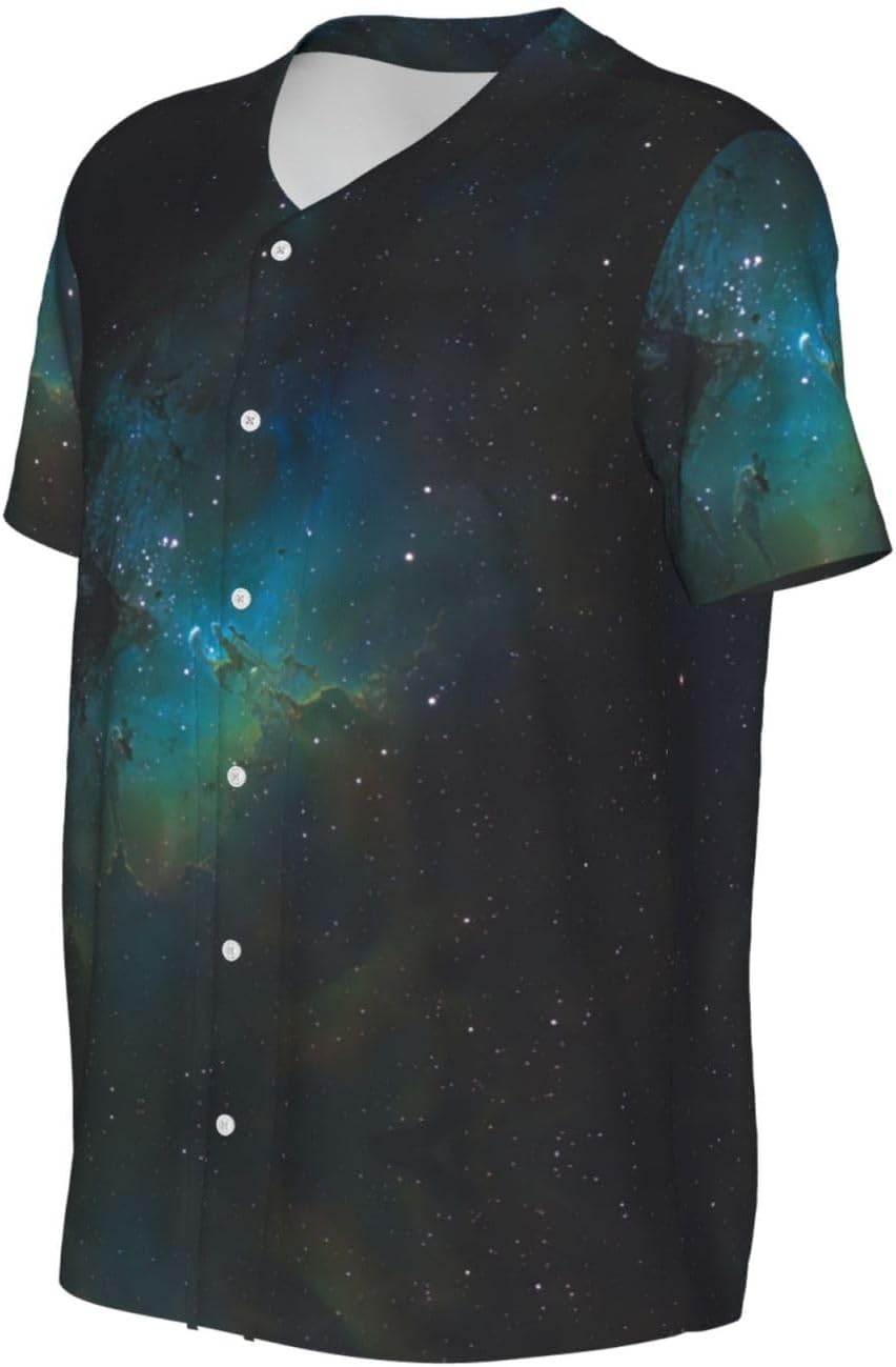 Galaxy Green Stylish Softball Jersey,Personalized and Breathable Baseball Button Down for Men for All Seasons and Occasions