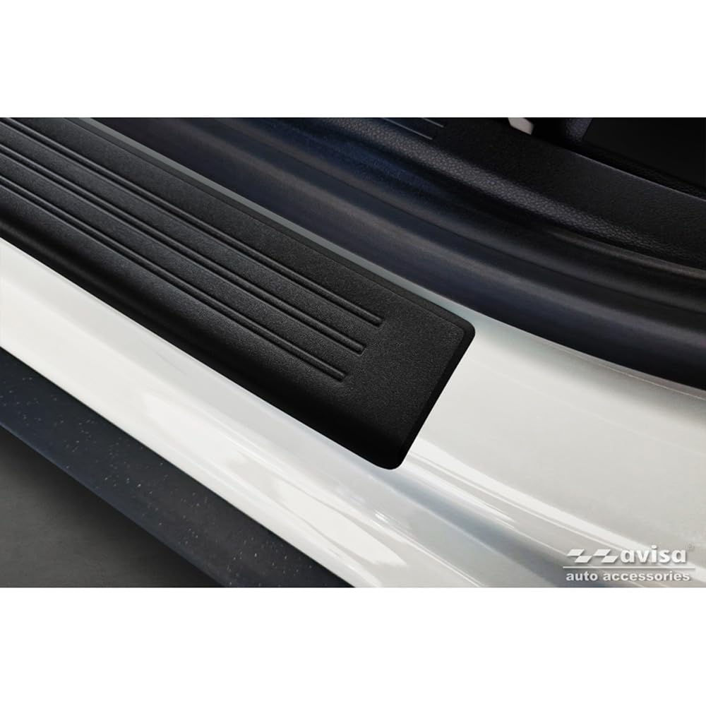 Czarne ochraniacze progów drzwi Inox kompatybilne z Dacia Duster III 2024- - "Lines" - 4-częściowe