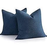 COCOPLOCEUS 26x26 Pillow Covers Set of 2 Euro Shams Cotton Euro Sham Pillow Covers Waffle Weave Pillowcase Farmhouse Decorative Euro Throw Pillow Covers for Couch Sofa Bedroom Car, Dark Blue