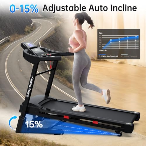 Image of 3.5HP Folding Treadmill with 0-15% Auto Incline, 400 LBS Capacity Home Running Machine, Bluetooth App Control, LED Display, Shock Absorption, Portable Electric Treadmill for Home