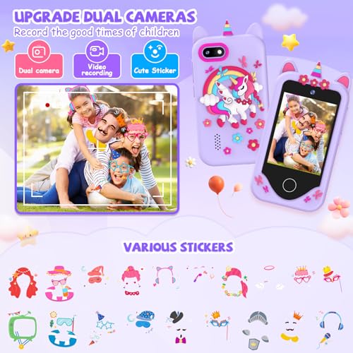 Image of Kids Smart Phone for Girls Gifts - Toddler Christmas Birthday Gift for Age 3 4 5 6 Year Old, Kids Cell Phone Toy with Touchscreen, Dual Cameras, Learning, Kid Mp3 Player, Games with 32 GB Card