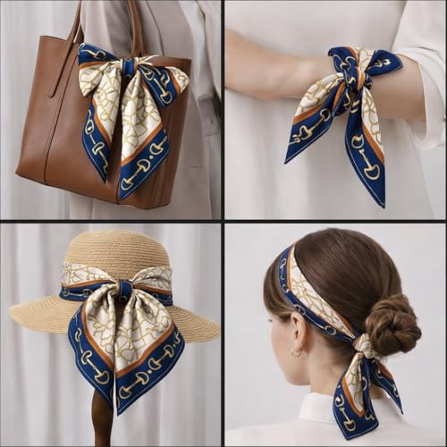 Image of Silk Like Head Scarf for Women Stylish Bandanas for Women Vintage Hair Scarf Wrap and Sleeping, Boho Floral Print Square Bandana Gift