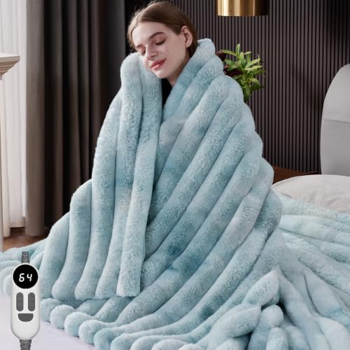 HaloRest Heated Throw Blanket, Faux Fur Cozy Electric Blanket 62''*84''