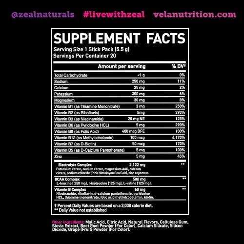 Image of Enhanced Electrolyte Powder Stick Packs (Black Cherry | 20 Packets) w / 0 Sugar +BCAAs +B-Vitamins Electrolyte Supplement w Potassium Zinc & Magnesium for Hydration - Keto Electrolytes