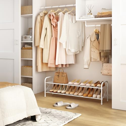 Image of Hoctieon 2 Tier Shoe Rack for Closet, Durable Mesh Style Shoe Rack, Entryway Shoe Shelf, Shoe Storage Organizer for Hallway, Bedroom, Living Room, Wardrobe, White
