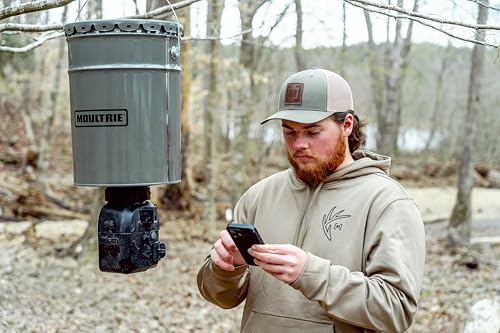 Moultrie 40lb All-in-One Directional Hanging Deer Feeder - 40lb Capacity - Metal Hopper Fish Feeder - Digital Timer with 4 Daily Feeds - Moultrie Connect Bluetooth