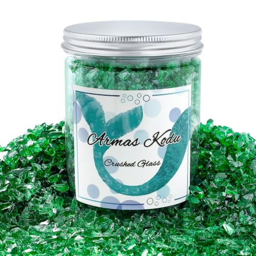 Armas Kodu Dark Green Crushed Glass for Resin Art & Crafts, 3-6mm, 1.5 lb