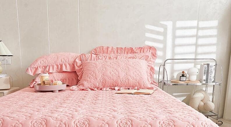 2 Pieces Quilted Brocade Cotton Pillowcases Ruffles Pillow Covers, 18 x 29 Inch, Pink