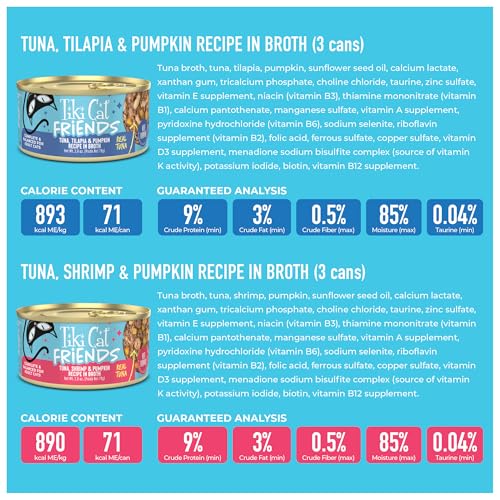 Image of Tiki Cat Friends Wet Cat Food, Tuna Variety Pack, 2.8 oz. Cans (12 Count) | Complete and balanced nutrition, flaked fish texture, for adult cats