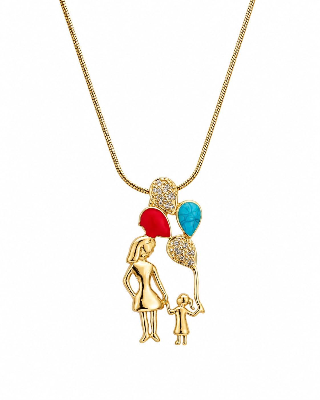 Gold Plated Mother & Child Balloon Pendant Necklace for Women & Girls | Colourful Enamel & Crystal Design | Elegant Chain Necklace | Daily Wear | Gift for Mother's Day, Birthday, Raksha Bandhan & Anniversary-image-35
