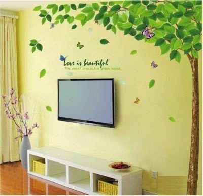 DECOR Kafe Home Decor Green Leaves Wall Sticker, Wall Sticker for Bedroom, Wall Art, Wall Poster (PVC Vinyl, 104 X 68 CM)