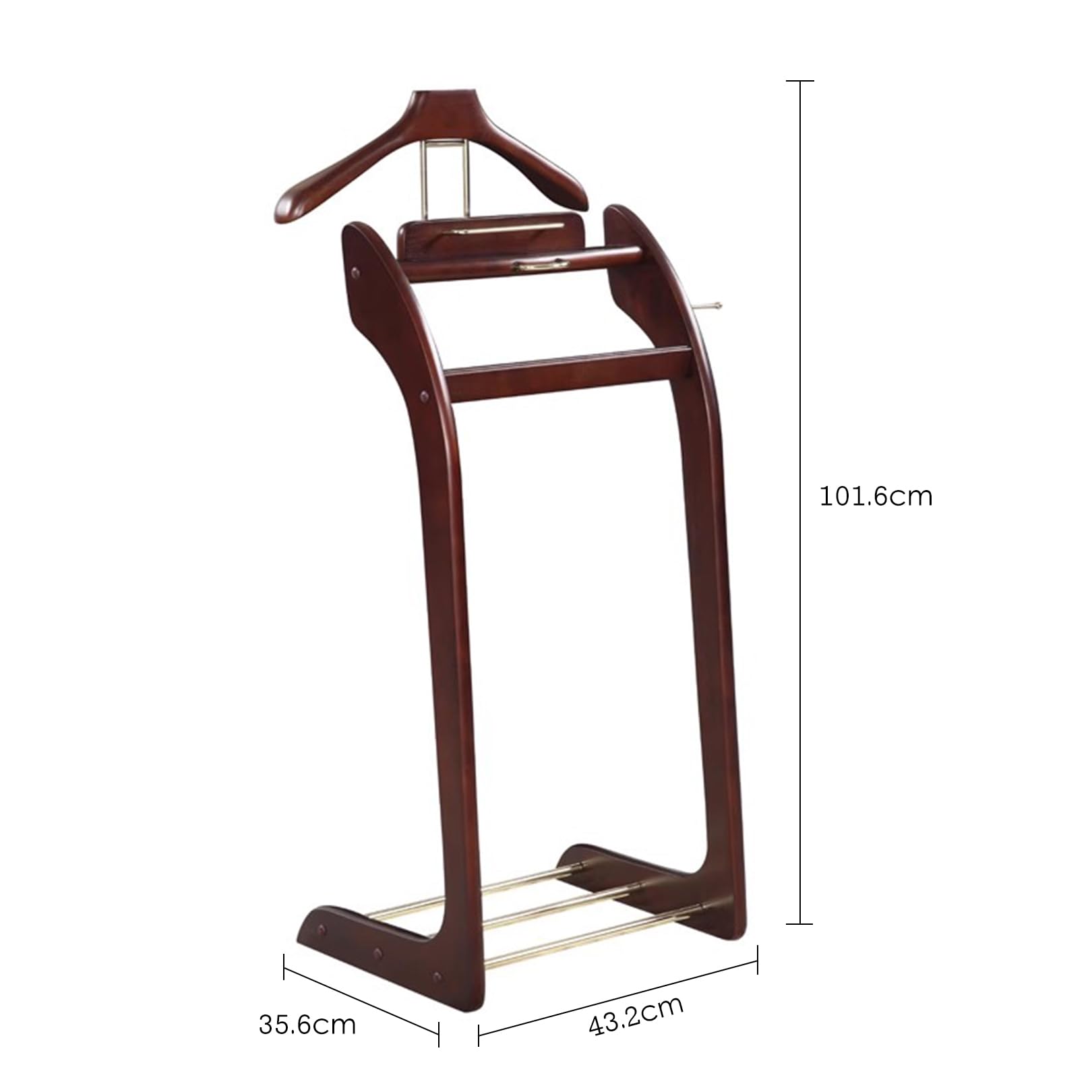 Valet de valet rustique en bois massif pour homme avec support pour pantalons, cravates et base lourde – Idéal pour chambre à coucher, salle de bain, salon