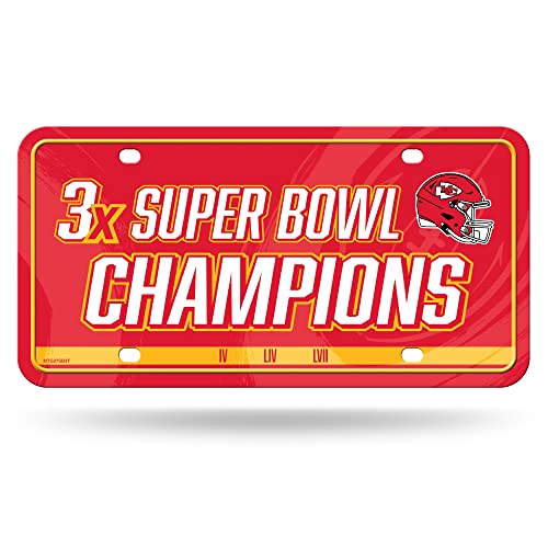 Rico Industries NFL Kansas City Chiefs 3 Time Super Bowl Champions Metal Tag Metal Auto Tag 8.5