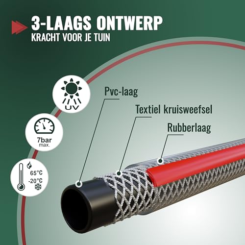 Poppstar PVC Tuinslang 50m, 19mm Binnendiameter 23mm Buitendiameter (3/4 inch), 3-laags, Druk max. 7 bar, Flexibele Tuinwaterslang - Afbeelding 3