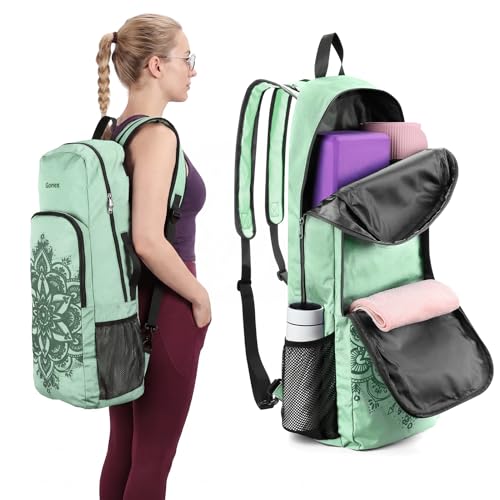 Gonex Sac de Yoga avec Portage 2 Façons, Sac à Dos Yoga Grande Capacité avec Compartiment Humide et Fermetures Éclair Métal, Sac à Dos Yoga pour Tapis de Yoga, Fitness et Voyage