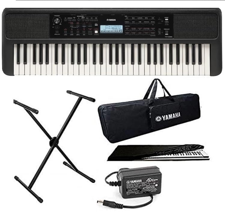 Yamaha PSR-E383 Digital Touch Sensitive Portable 61-Keys Keyboard With Stand, Gig Bag, Dust Cover, & Power Adapter.