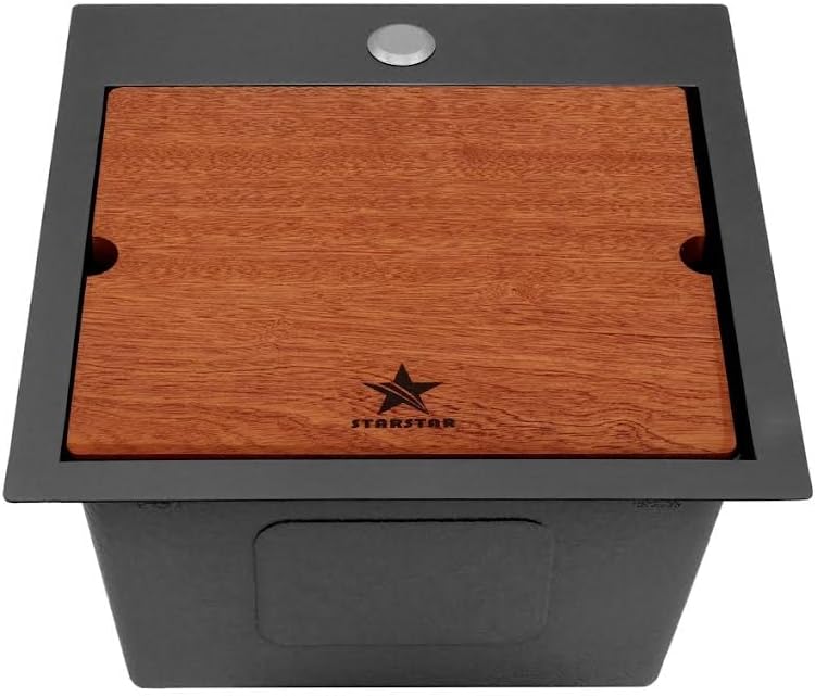 STARSTAR Estación de trabajo con repisa de montaje superiorcuenco individual de acero inoxidable mate negro mate para