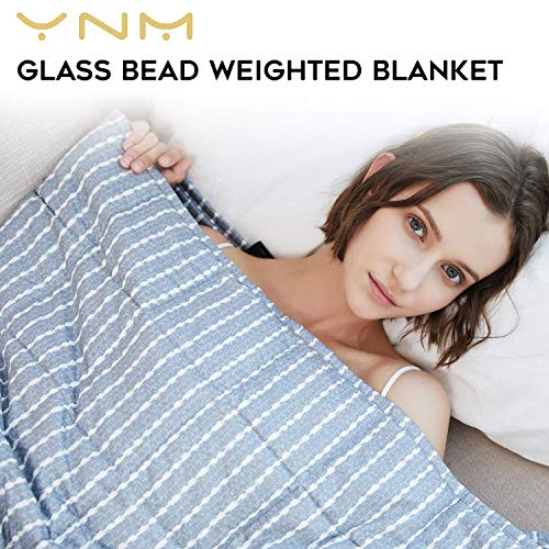 YnM Weighted Blanket,Heavy 100 Percent Oeko-Tex Certified Cotton Material, Bed Blanket for One Person of 240lbs, Ideal for Queen/King Bed (60x80 Inches, 25 Pounds, Blue White)