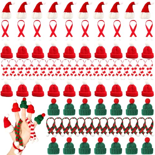 100 Pcs Mini Knit Hat Christmas Scarf Set Mini Santa Hats for Christmas Tree Ornaments Craft Art Snowman