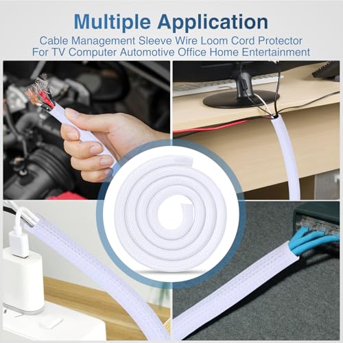 Image of Nilight Cable Sleeve, 10ft-1inch Cord Management Sleeves White Wire Loom | Braided Sleeving, Split Self Wrapping Wire Loom for Computer Electrical Automotive Harness Protector Organizer, White