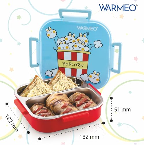 Image of WARMEO Jerry Insulated Lunch Box with Two Compartment BPA Free, Kids Lunch Box,Food Grade Ideal for School, Picnic, Office & Outdoor - 500ml Popcorn, Stainless Steel