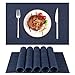 Lifewear Placemat, Crossweave Woven Vinyl Non-Slip Insulation Placemat Washable Table Mats (DarkBlue, 6pcs placemats)