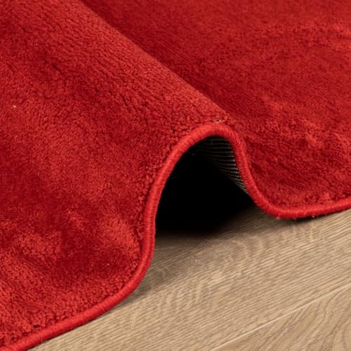Tapis à poils courts rouge Oviedo 200x280 en polyester texture douillette - 7