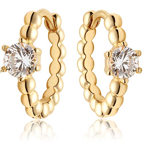 Mevecco Gold Dainty Huggie Hoop Earring,18K Gold Plated Cute Tiny Drop Ball Hoop Earrings for Women (CZ ball)