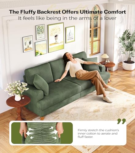 Image of Kidirect 87 inch L Shaped Modular Sectional Sofa & Ottoman Green Corduroy Couch | Modular Couch, No Tool Assembly, Comfy Sectional Couches for Living Room, 21 inch Deeper Seats, Boho Corduroy Sofa with 2 Pillows