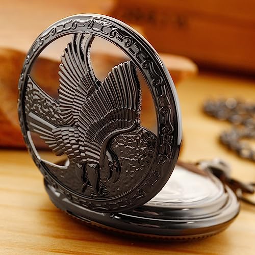 Image of Men's Black Arabic Numerals Mechanical Pocket Watch with Chain,Mechanical Pocket Watches for Men