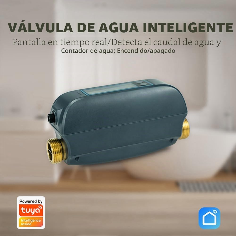 Tuya WiFi Válvula de Agua Inteligente Caudal de Agua y Medidor de Agua Apagado/Encendido Control Remoto Pantalla en Tiempo Real Enchufe de la UE
