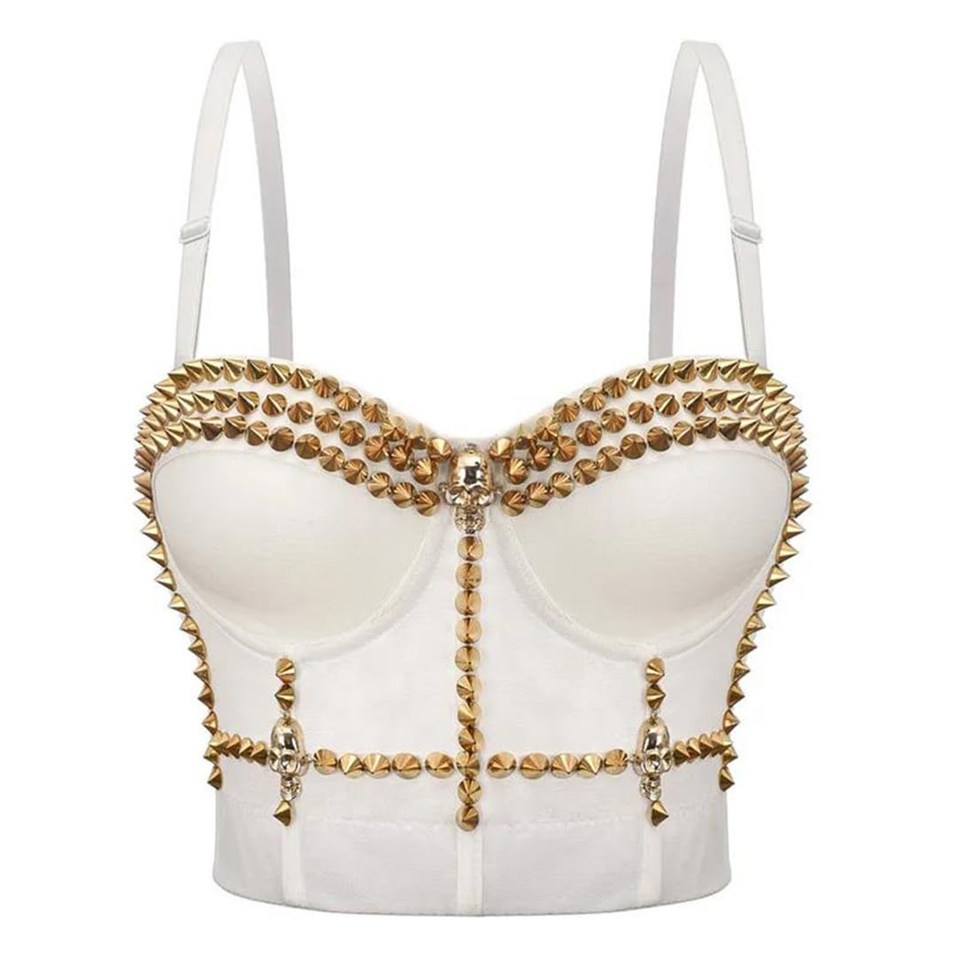 Yeuyyben Corsetto da donna crop top rivetto senza maniche Halloween costume festa bustier top