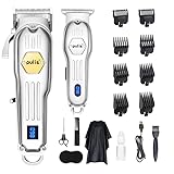 PULIS Hair Clippers for Men + T-Blade Trimmer Kit, Professional Hair Cutting Kit Beard Trimmer Barbers Clippers for Men Women Kids Clipper Set Cordless & LED Display,Silver
