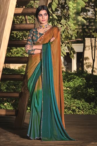 Image of Pandadi Saree Women's Chiffon Saree With Unstitched Blouse Piece