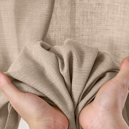 Image of jinchan Linen Curtains Light Filtering Back Tab 50x84 Inch 2 Panels Taupe
