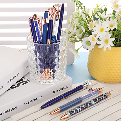 Image of Janmini Metal Ballpoint Pens with Cute Diamond Pattern Journaling Pen Black Ink Retractable Glitter Pens for Women School Wedding Office Home (9 Pack) (Dark Blue)