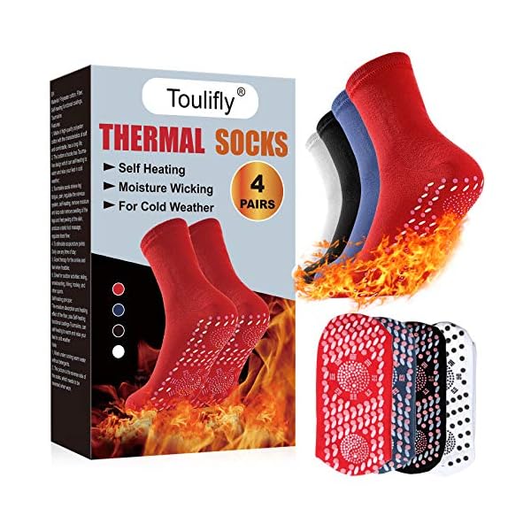 Tcalzini Tormalina Calze Autoriscaldanti Calzini Riscaldati Calzini Magnetici, Termiche, Calde, Scaldamuscoli, Caldi, Invernali, Lavabile, per Uomo e Donna, Nero,4Pairs, Regalo di Natale
