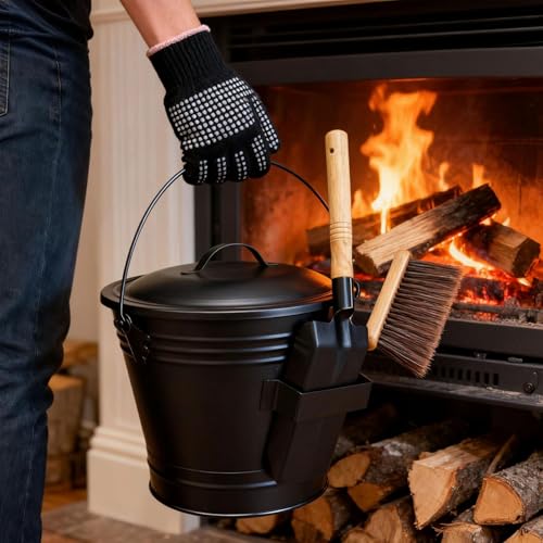 Seau à cendres en métal noir mat haute résistance avec accessoires